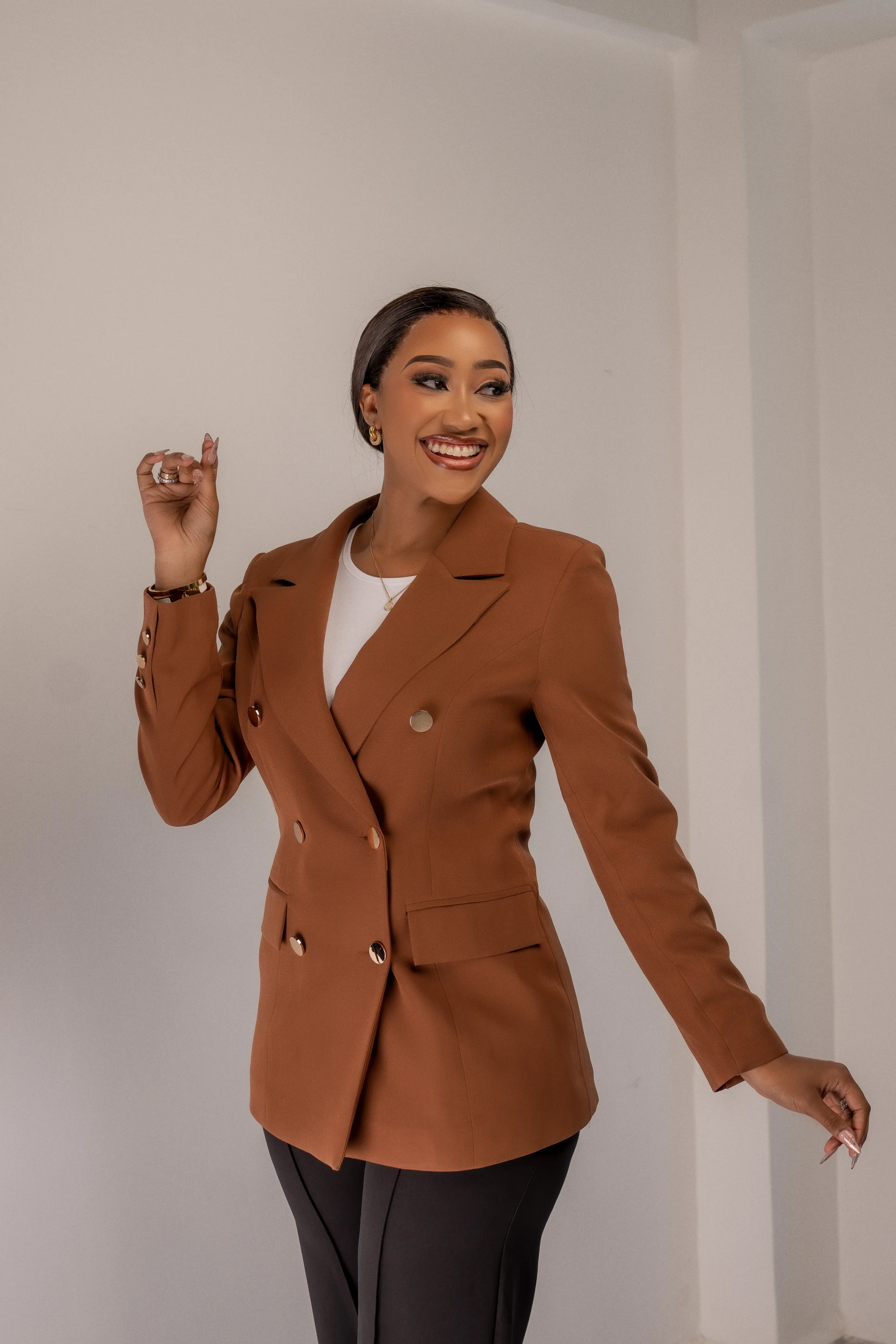 Brown Gold Button Blazer