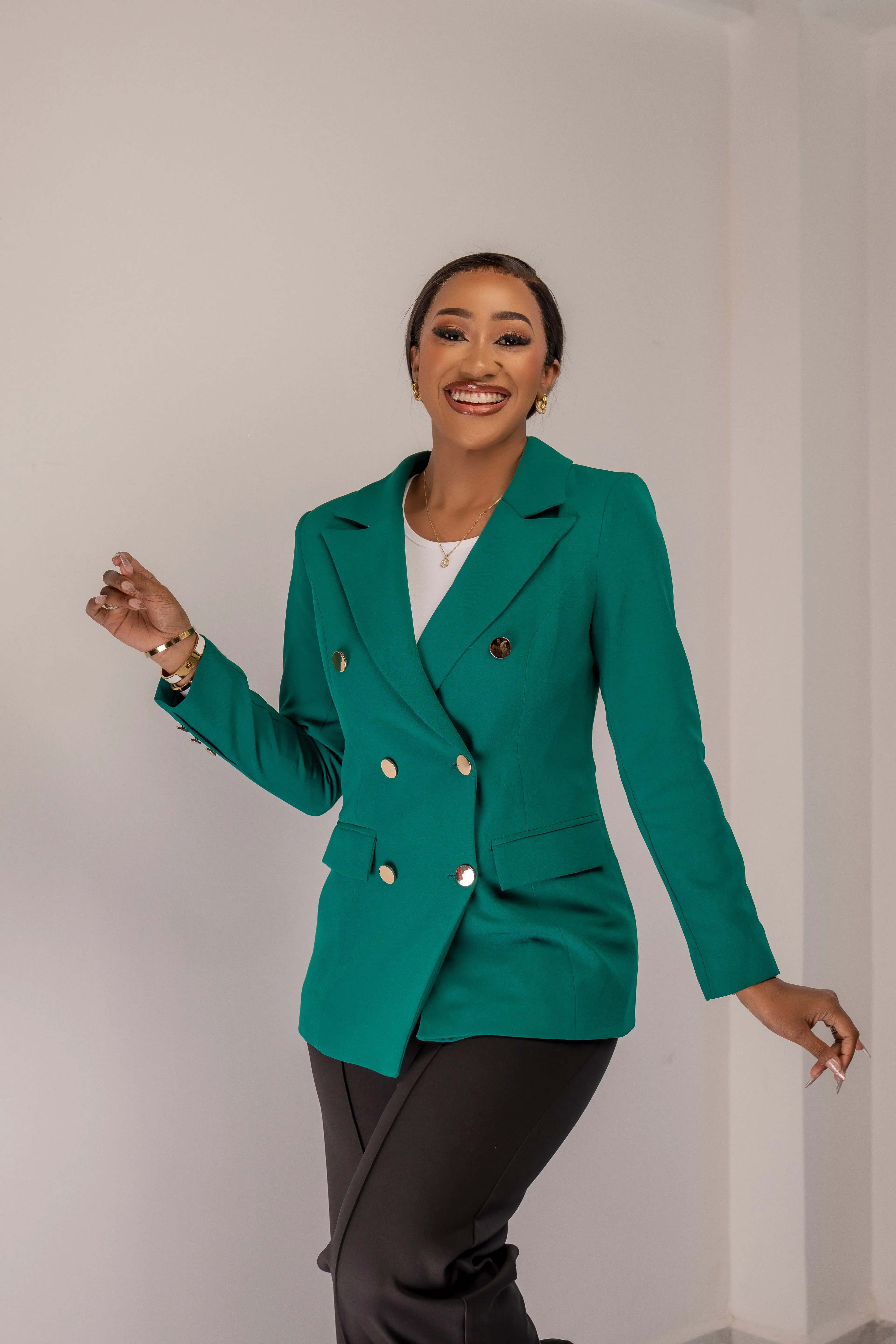 Green Gold Button Blazer
