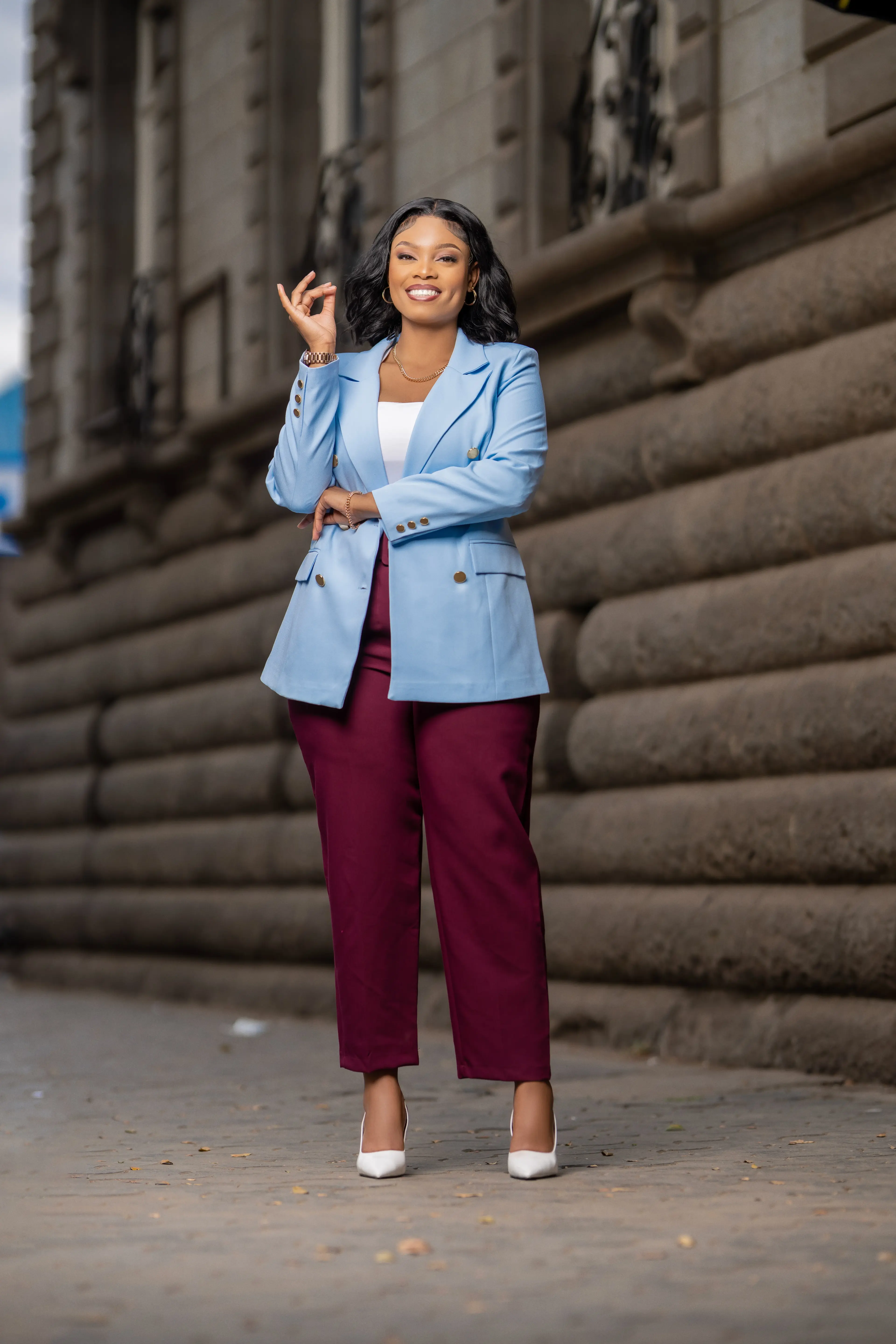 Light Blue Gold Button Blazer thumbnail 5