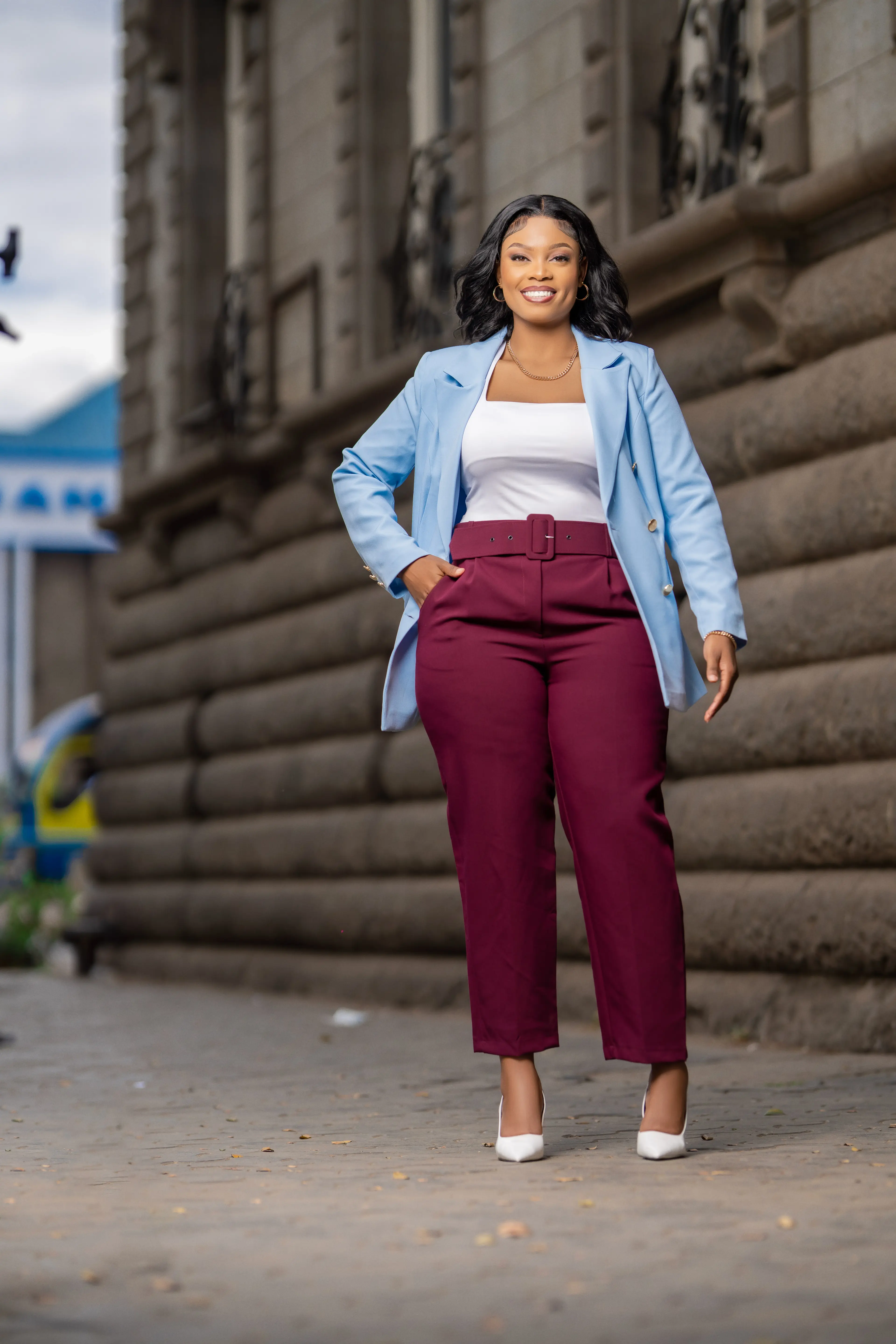 Light Blue Gold Button Blazer thumbnail 6