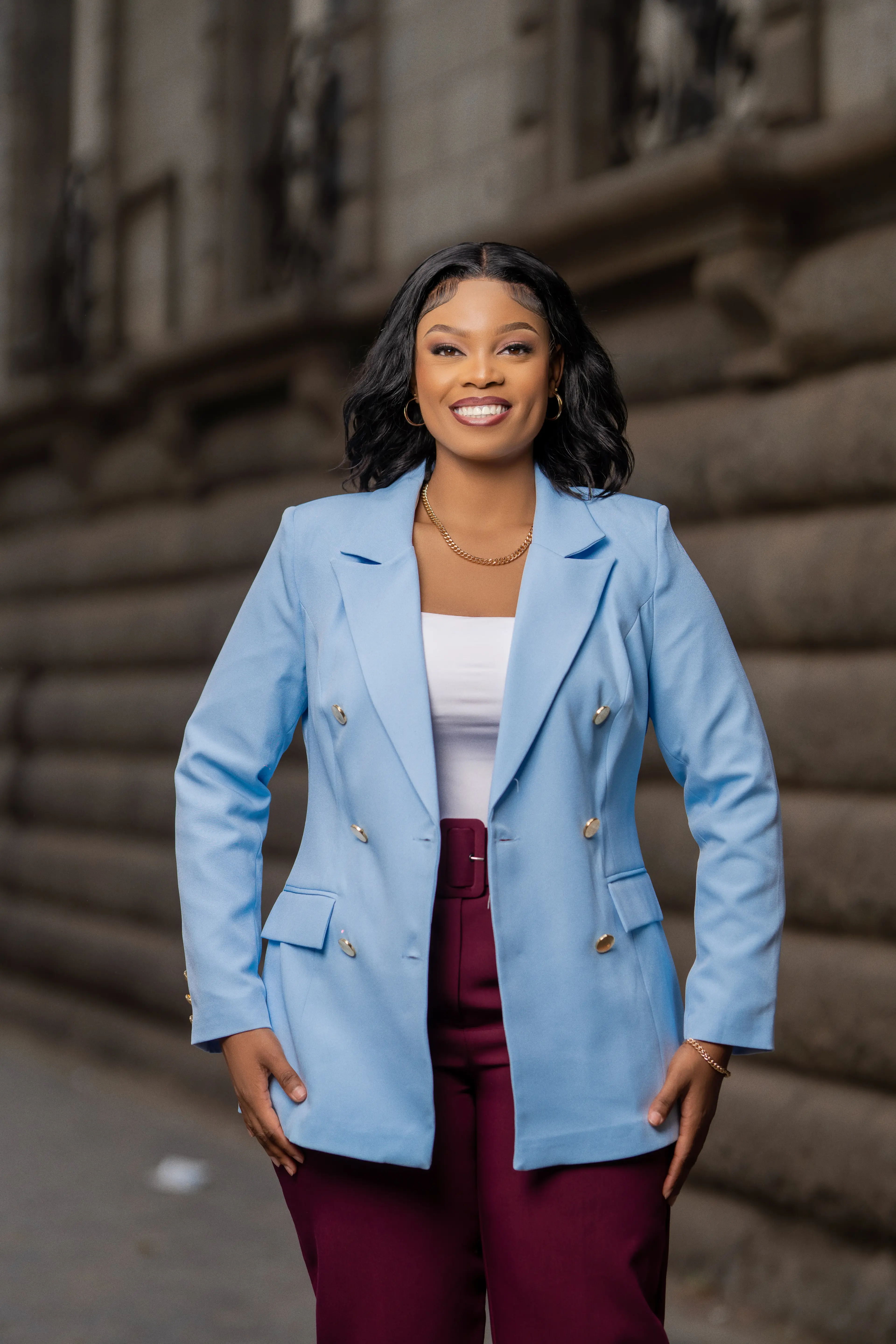 Light Blue Gold Button Blazer thumbnail 7