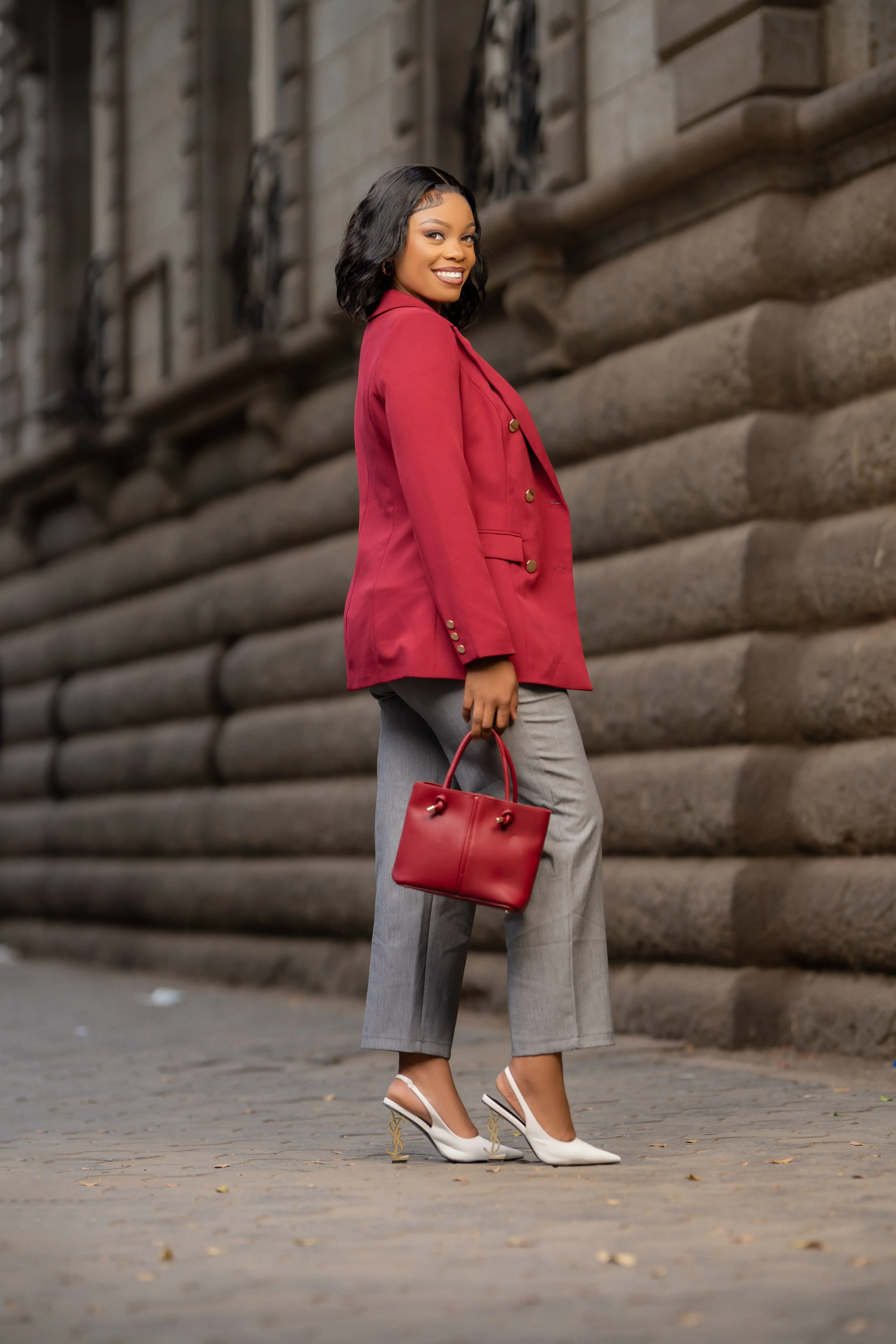 Maroon Gold Button Blazer thumbnail 3