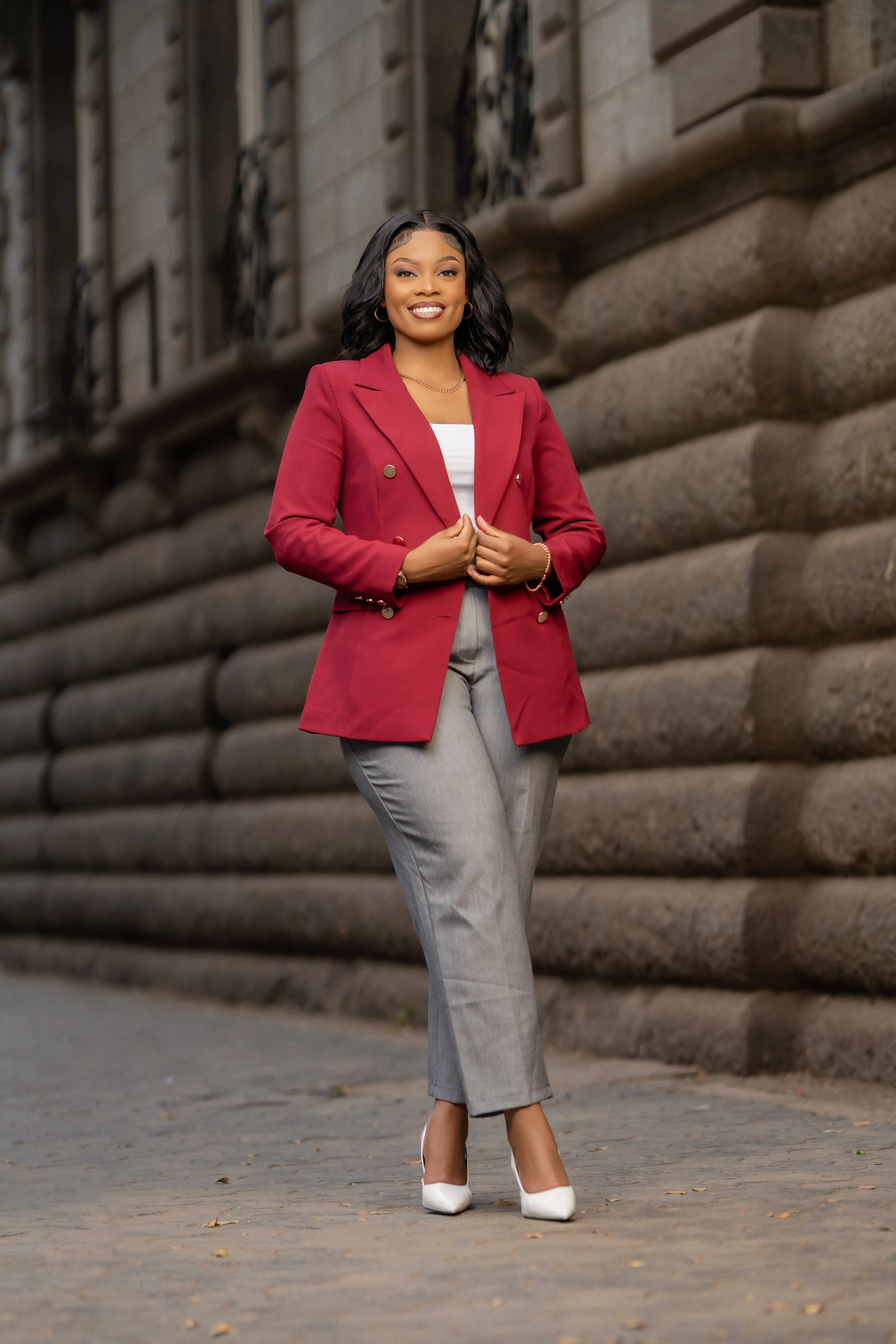 Maroon Gold Button Blazer thumbnail 4