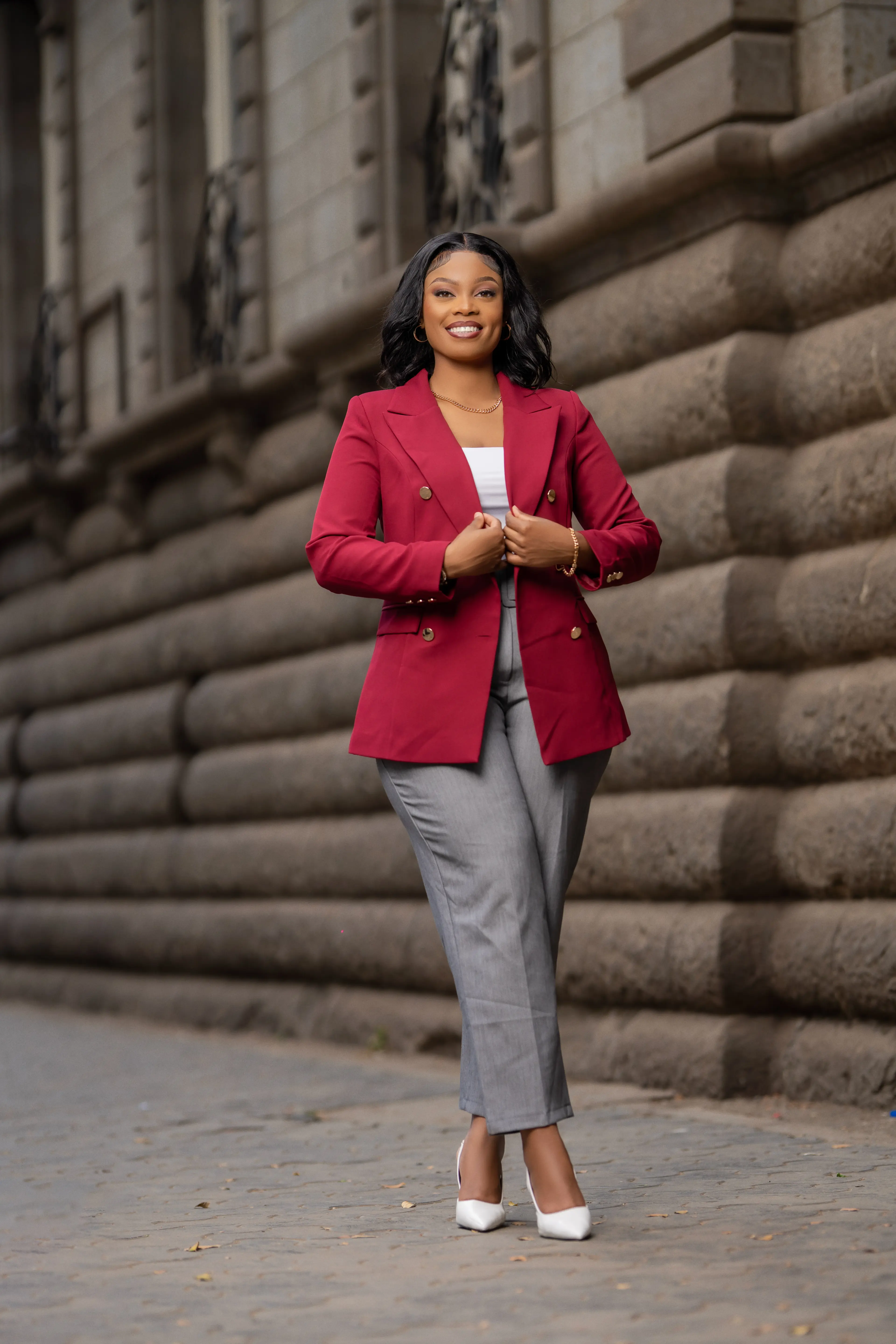 Maroon Gold Button Blazer thumbnail 5