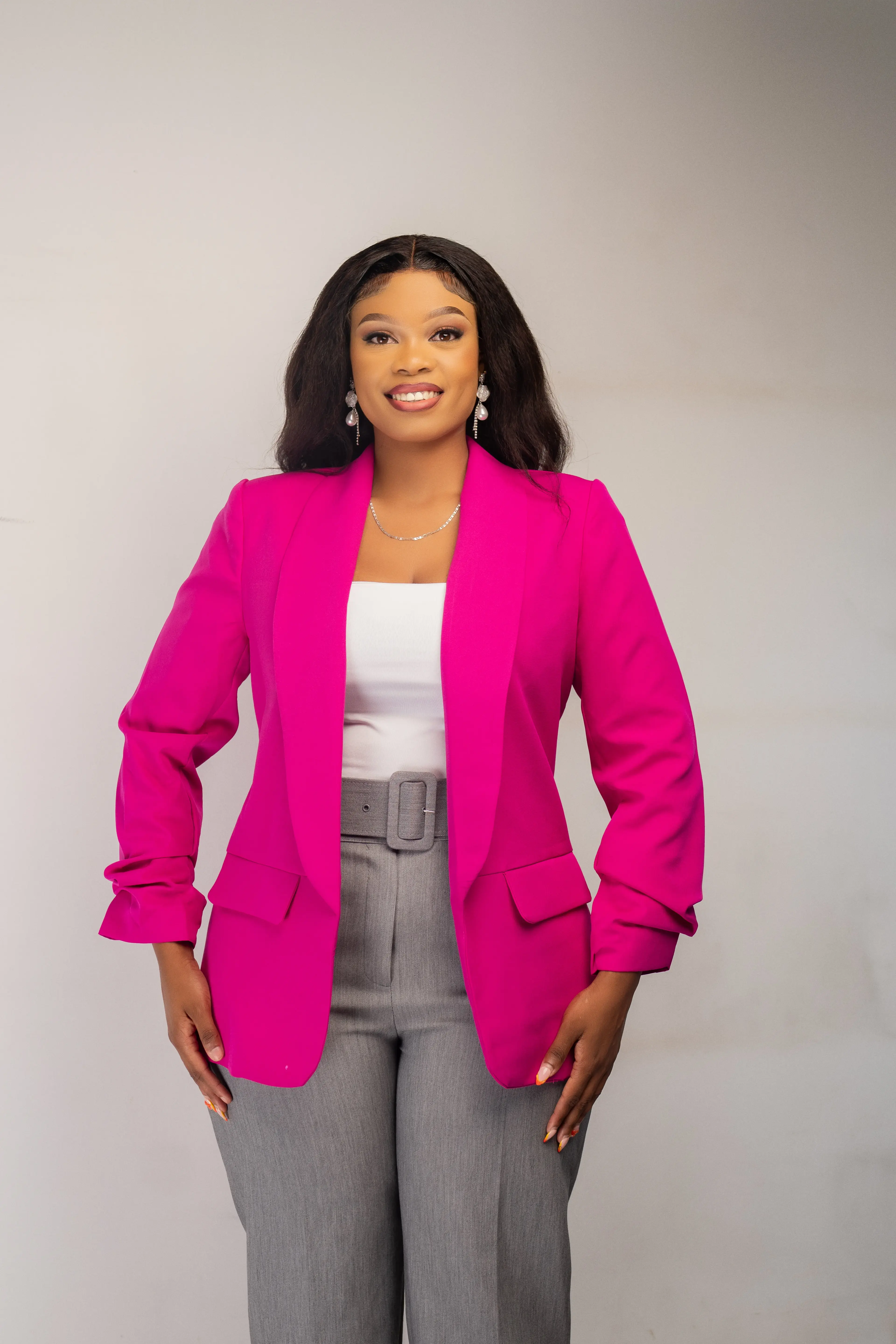 Pink Ruched Arm Blazer