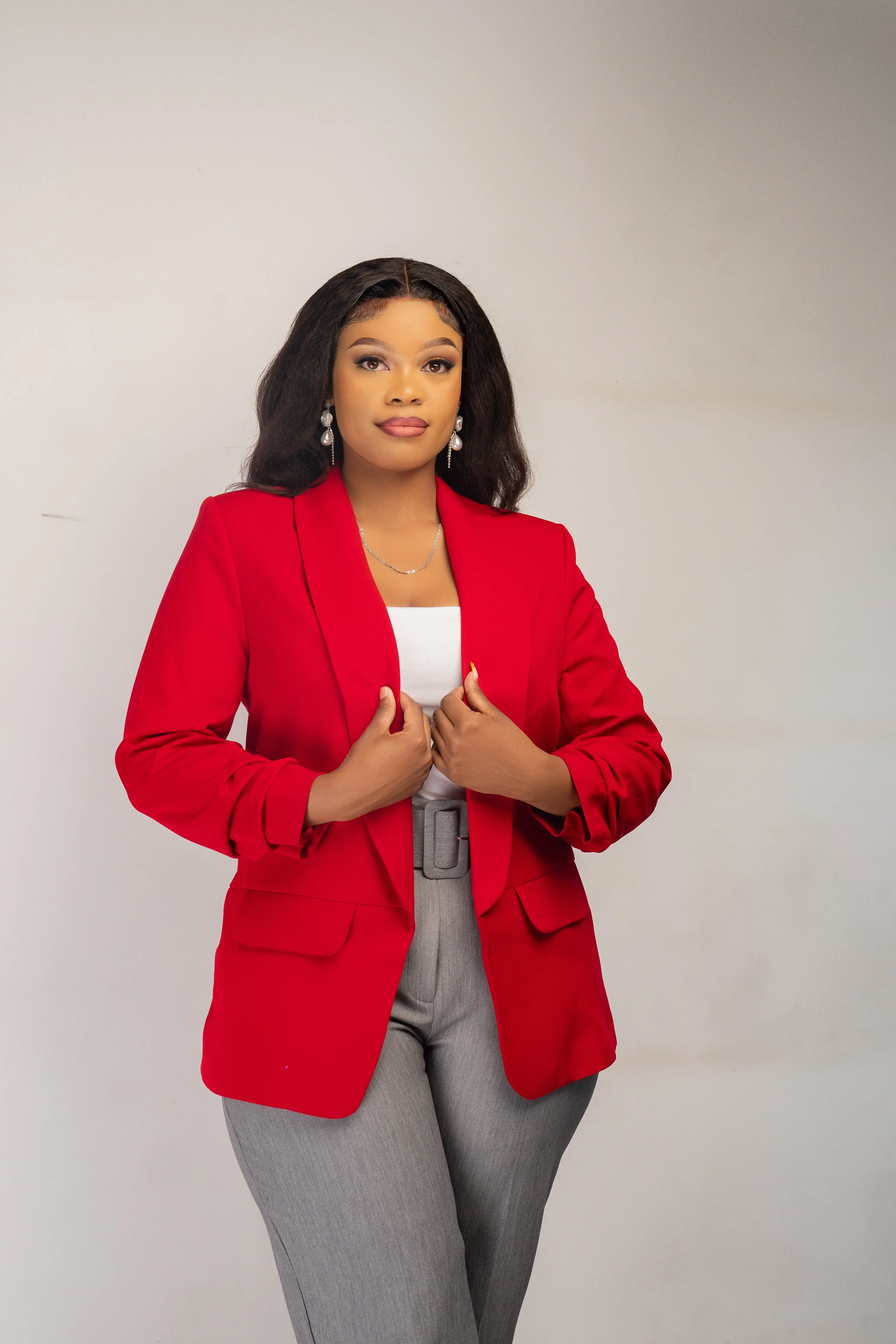 Red Ruched Arm Blazer