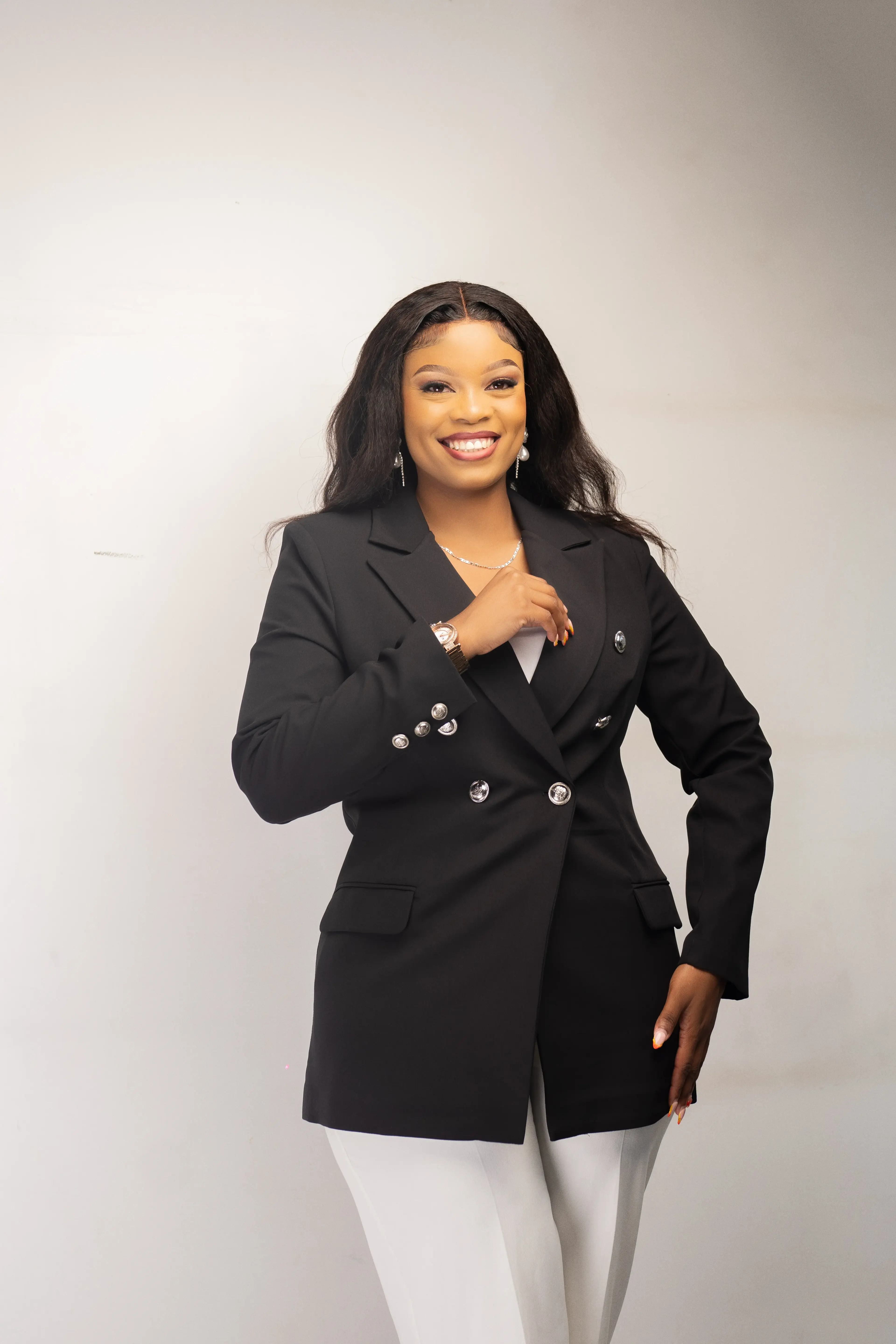 Black Silver Button Blazer