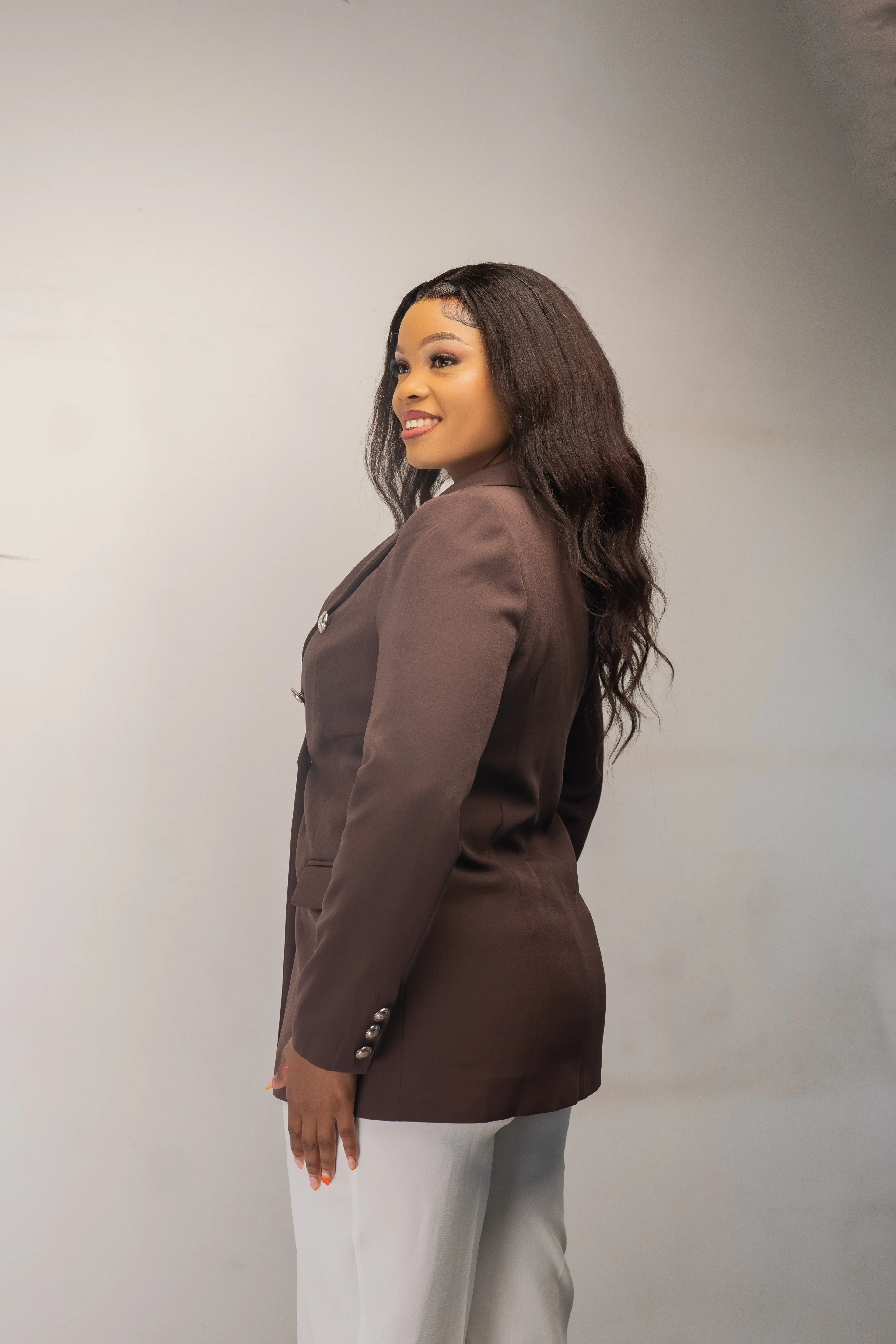 Dark Brown Silver Button Blazer alternate view