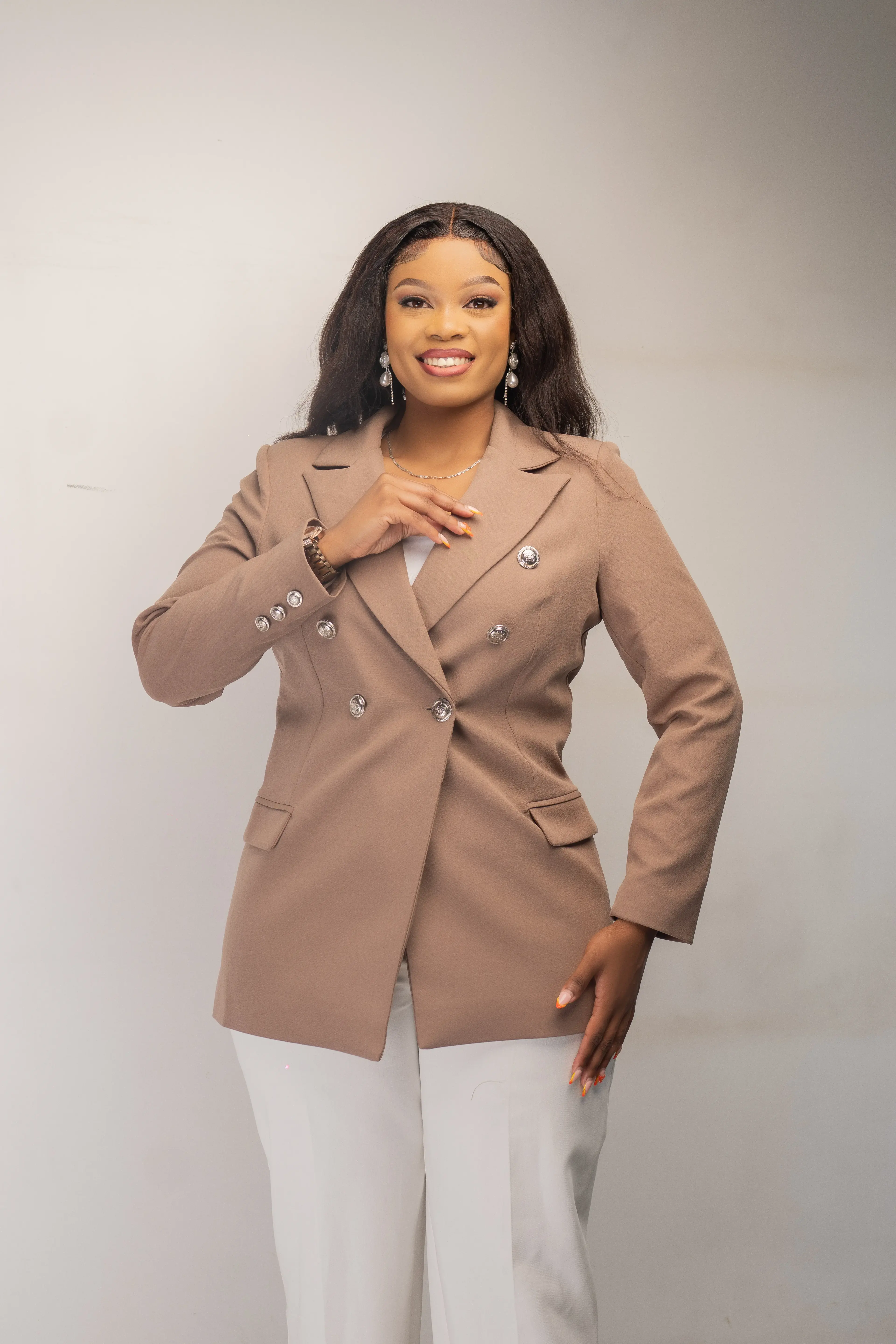 Light Brown Silver Button Blazer