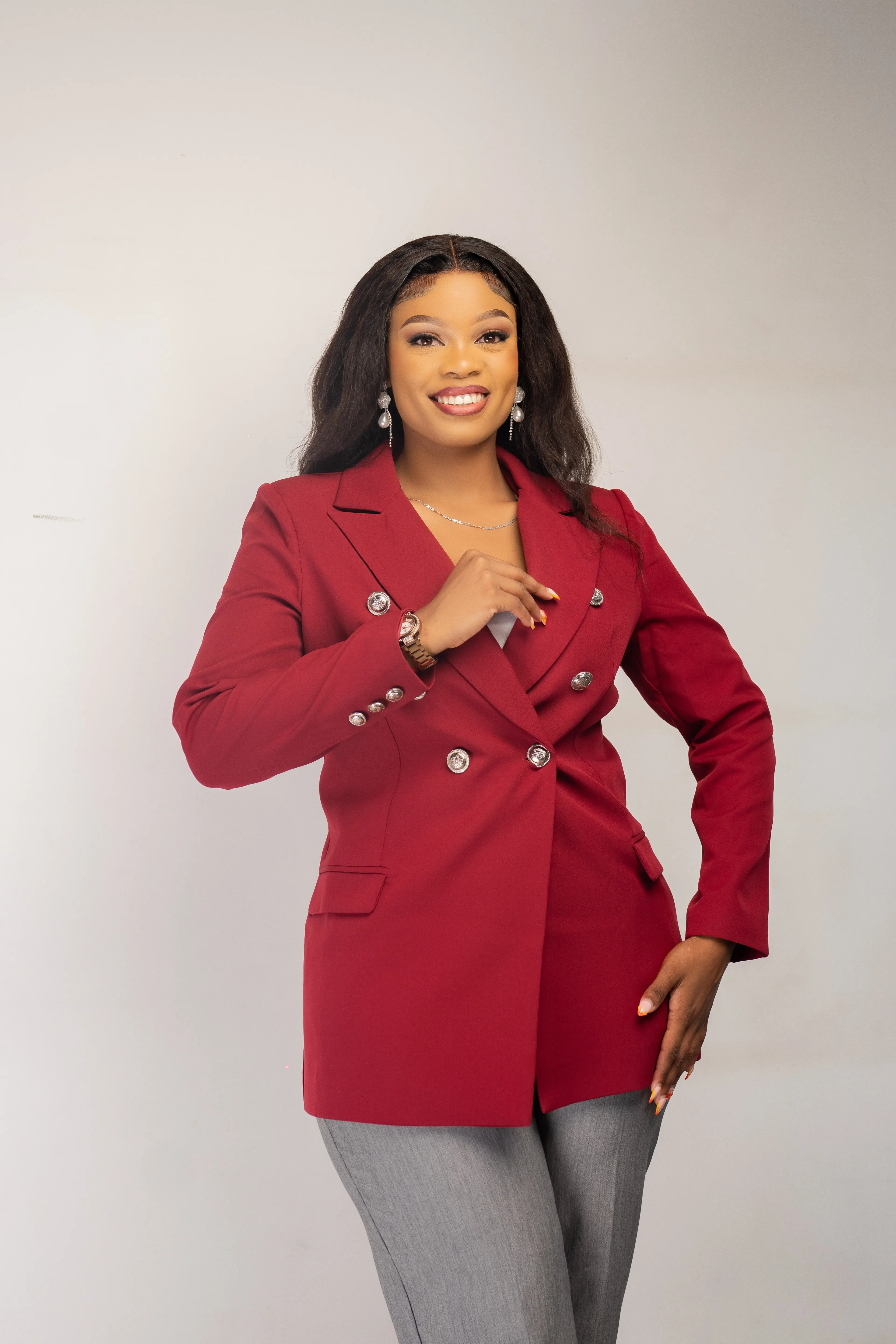 Maroon Silver Button Blazer