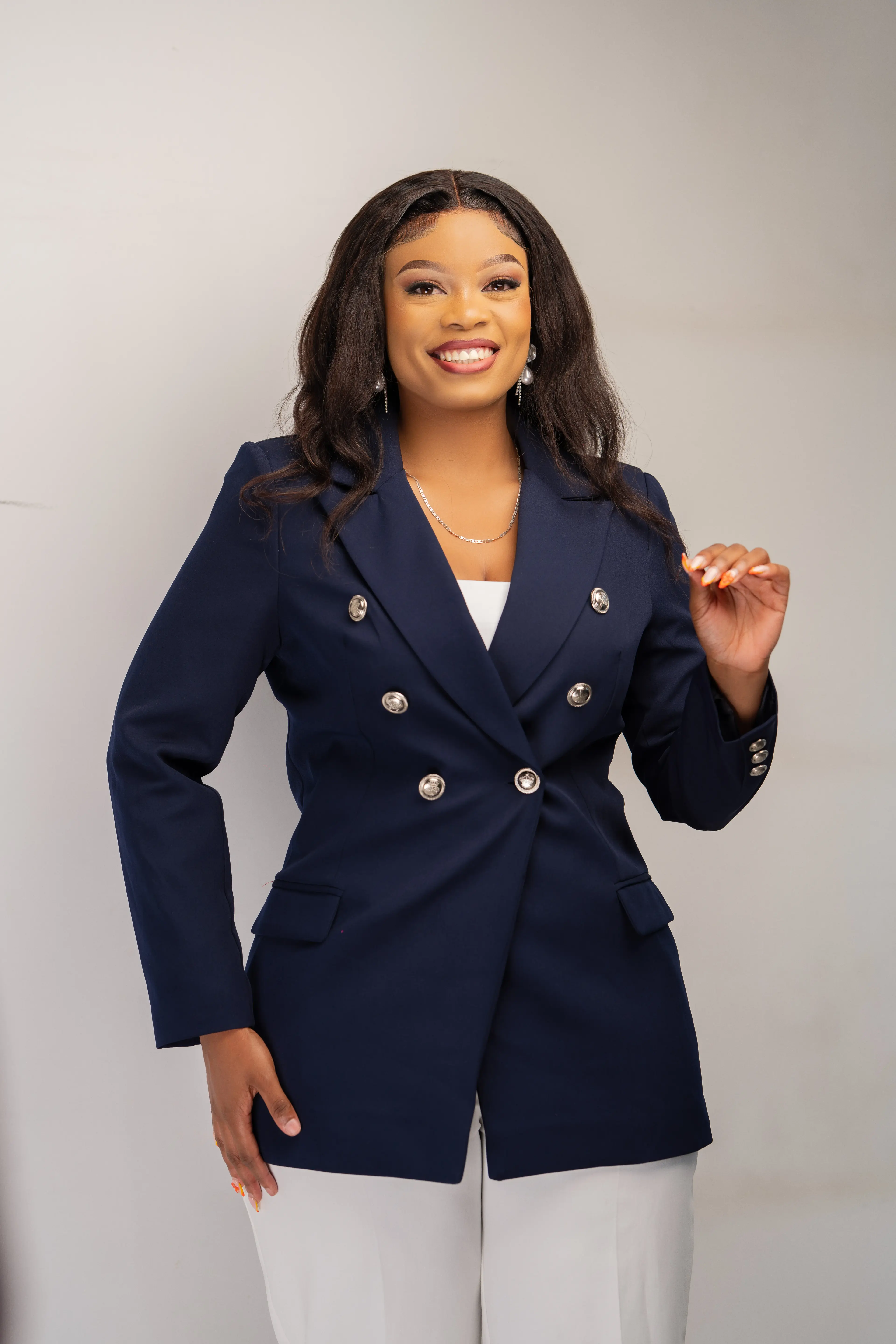 Navy Blue Silver Button Blazer