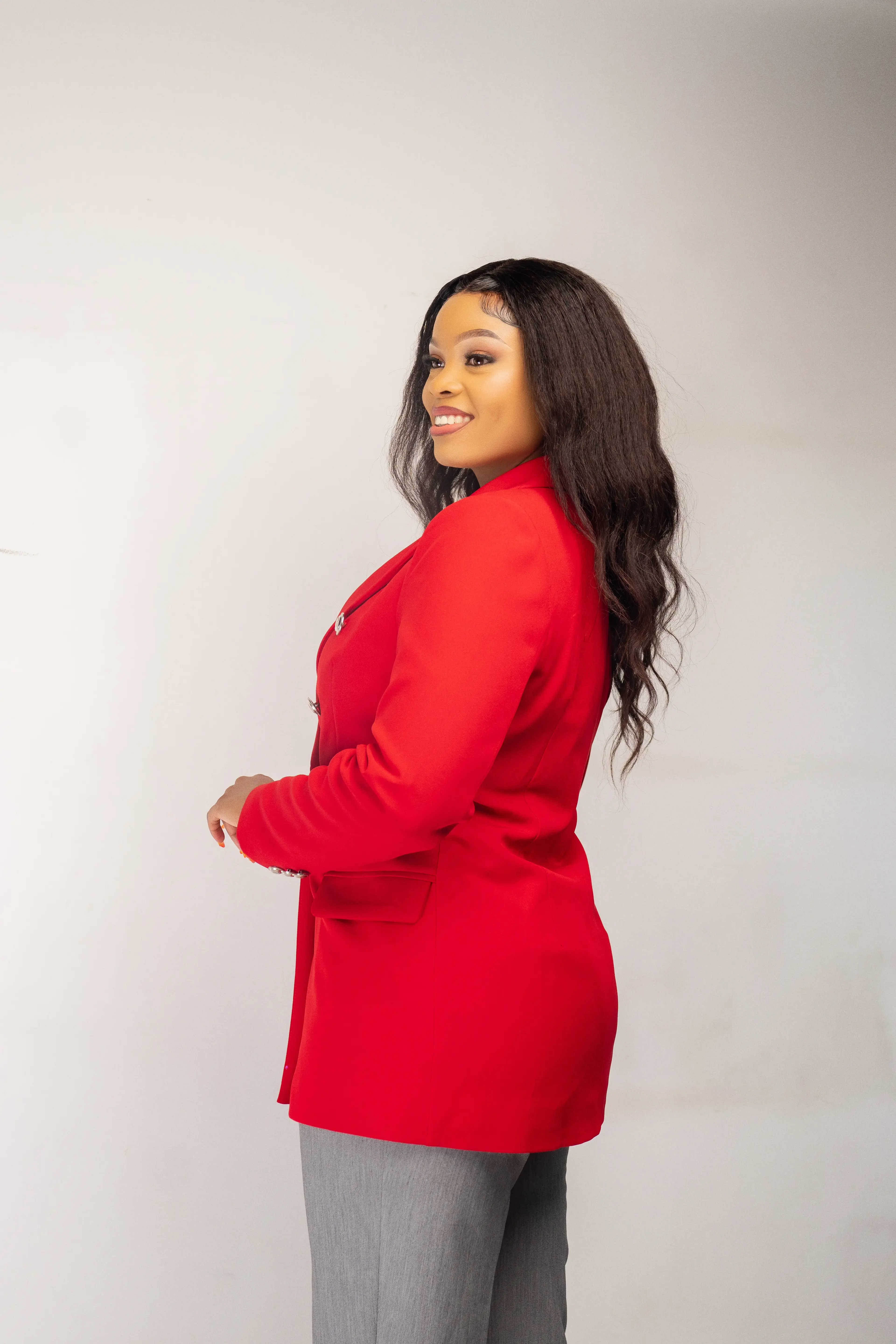 Red Silver Button Blazer