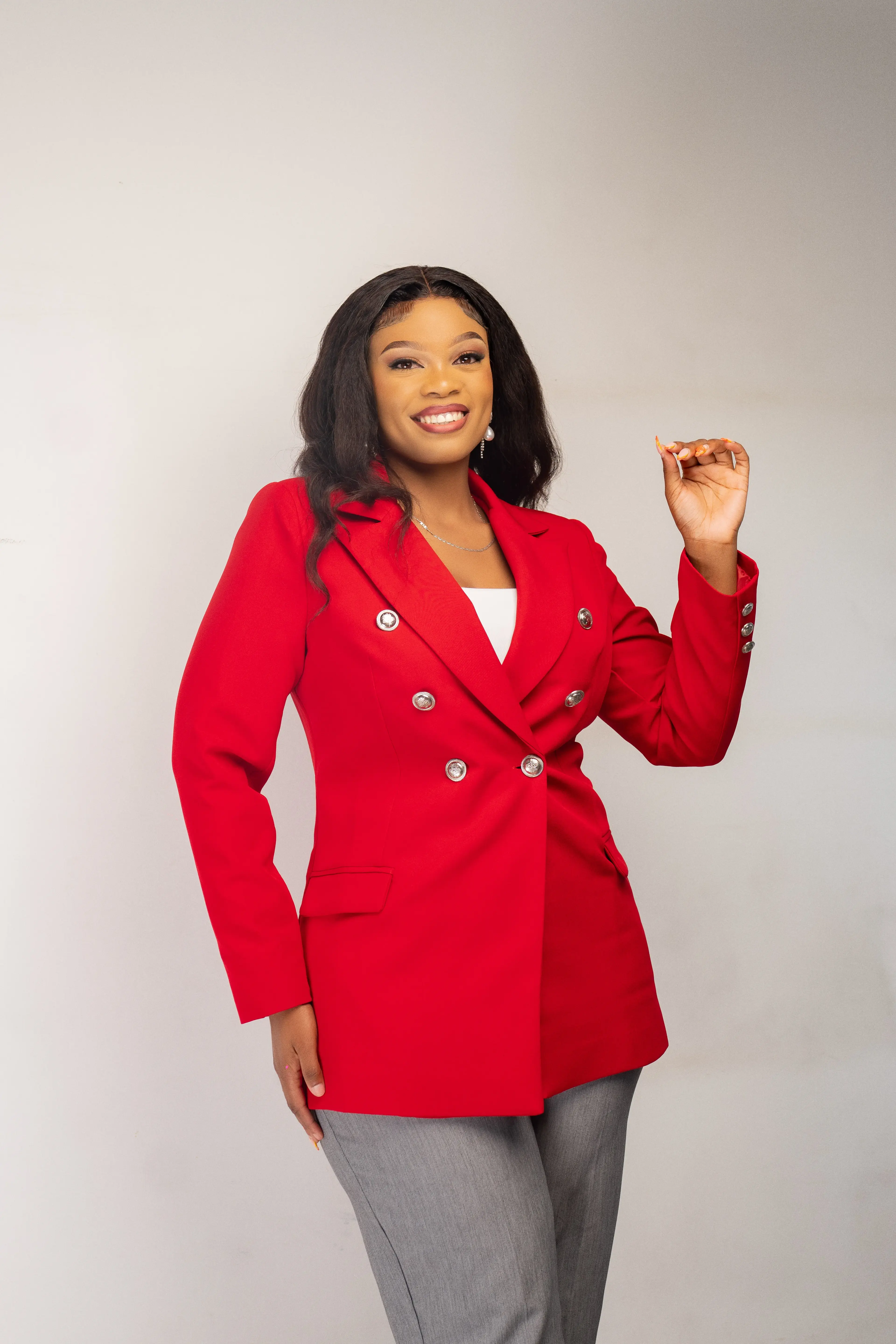 Red Silver Button Blazer alternate view