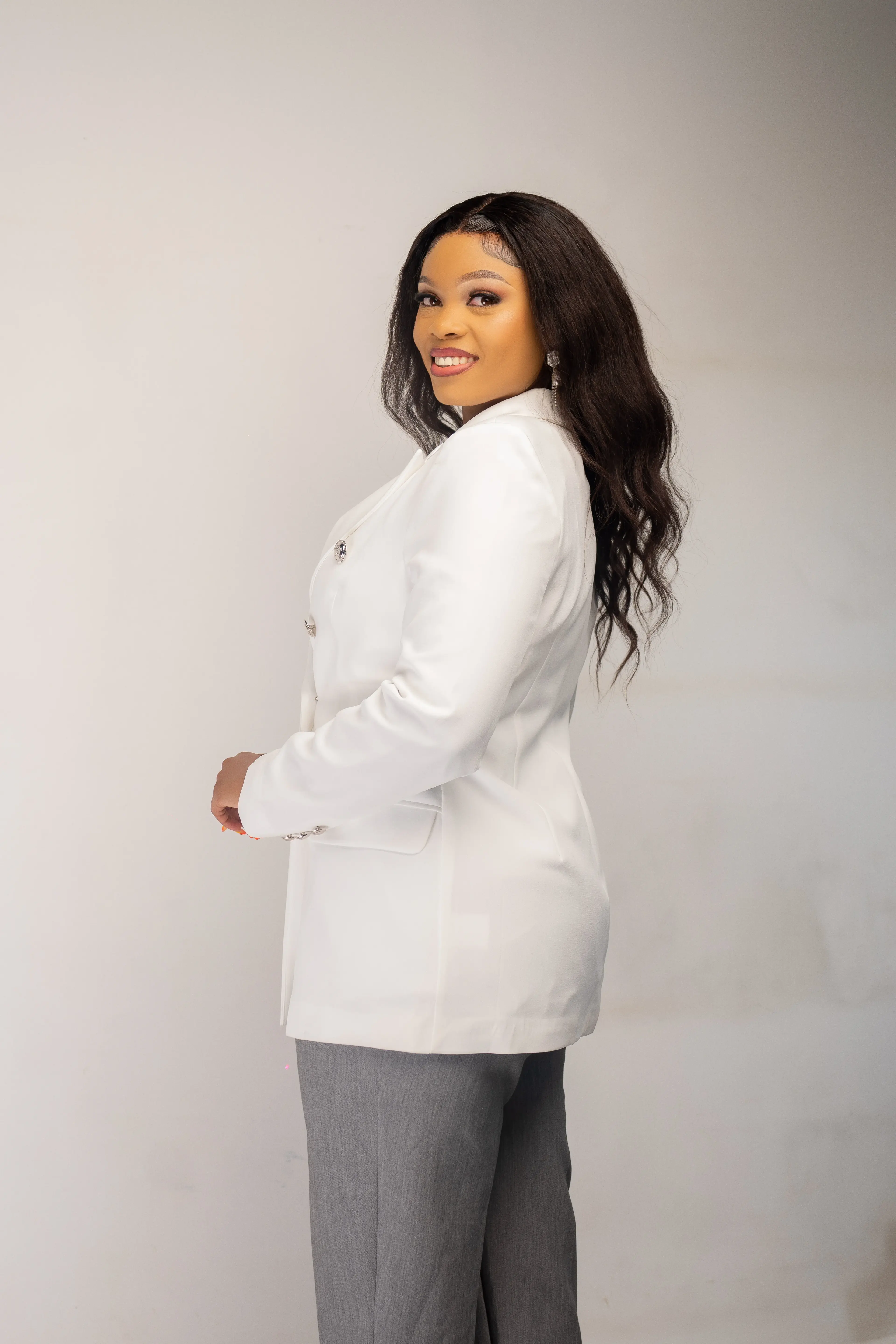 White Silver Button Blazer alternate view