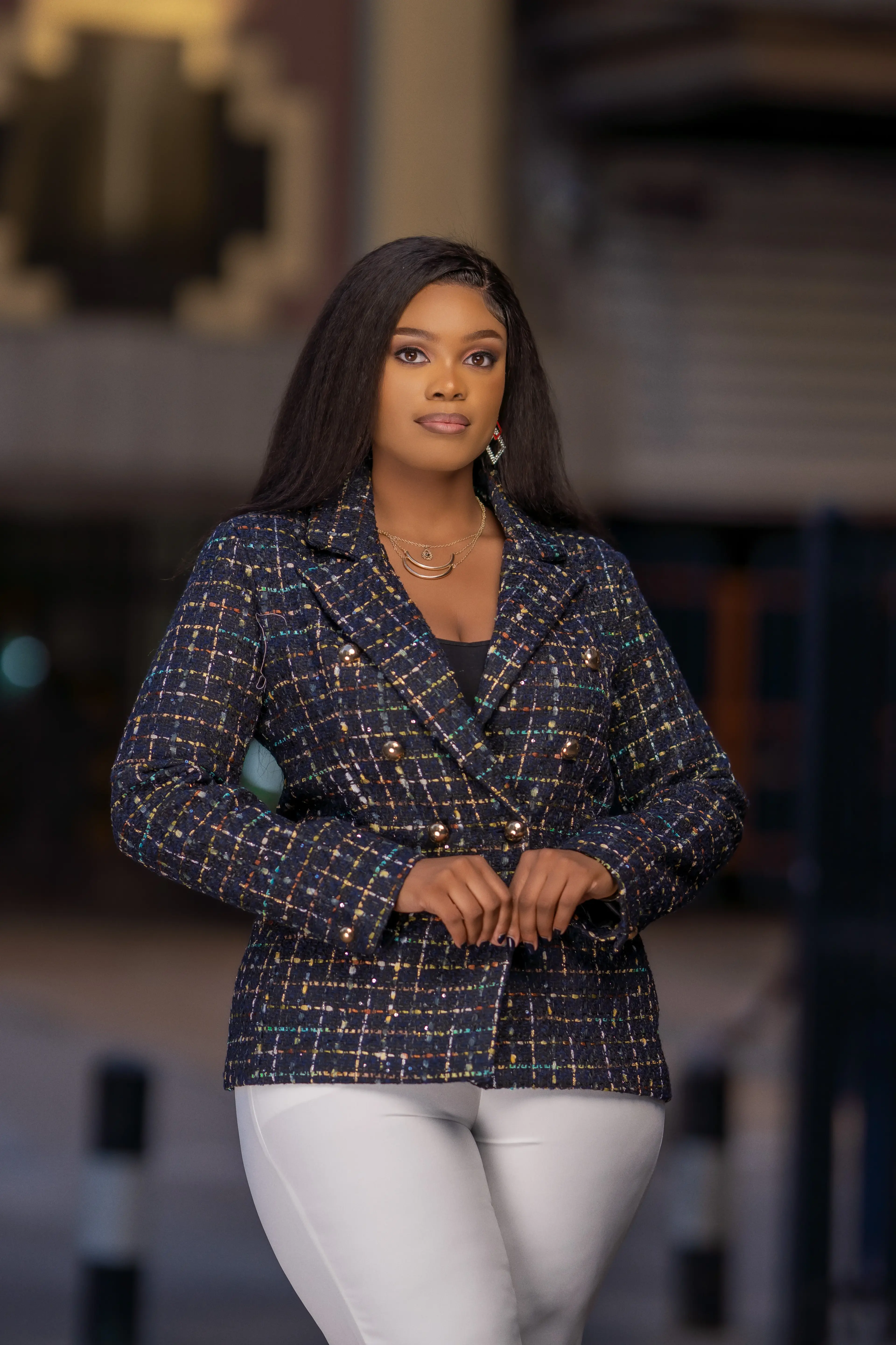 Checkered Plaid Tweed Tweed Blazer thumbnail 3