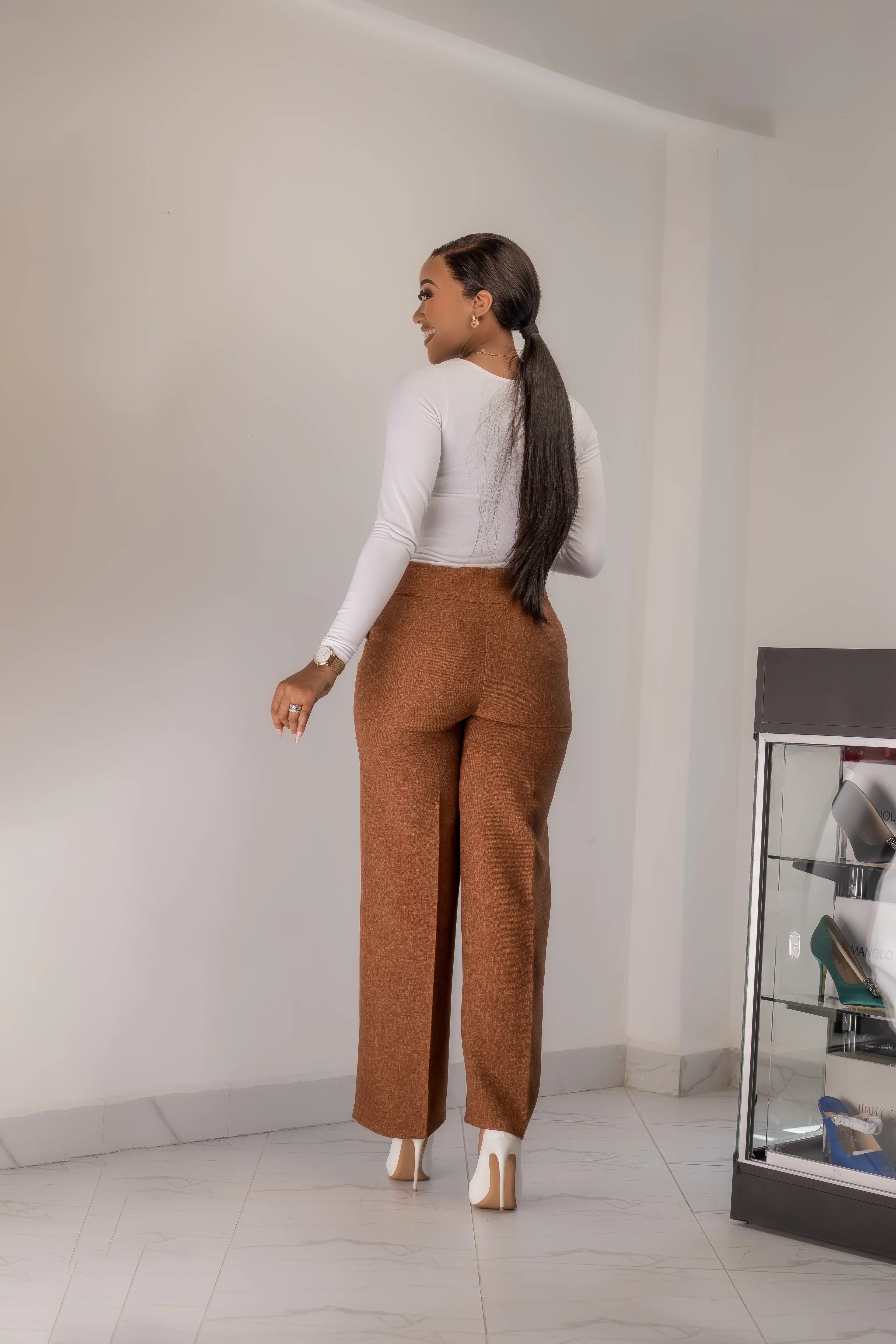 Brown Non Belted Trousers thumbnail 3