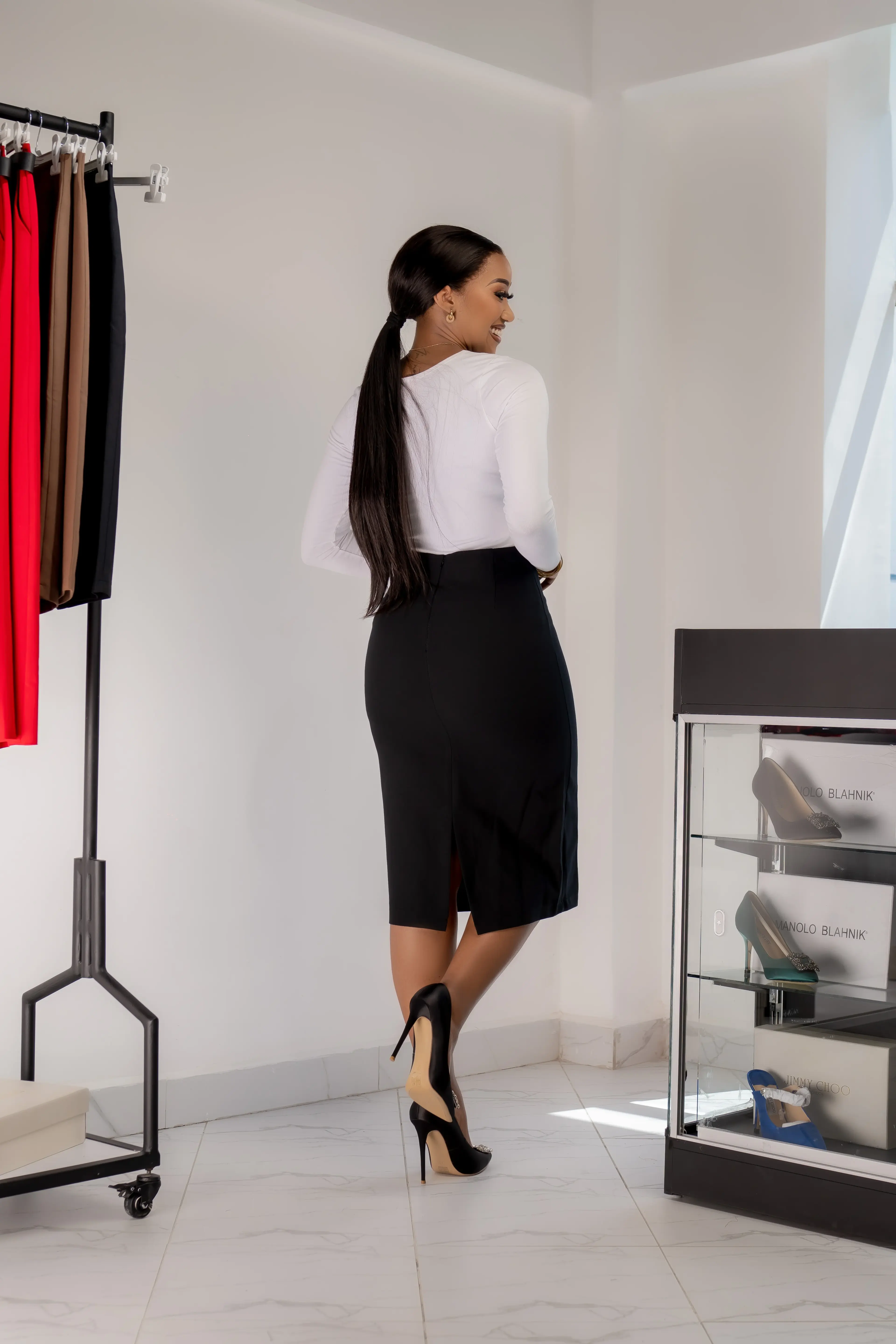 Black Midi Pencil Skirt thumbnail 3